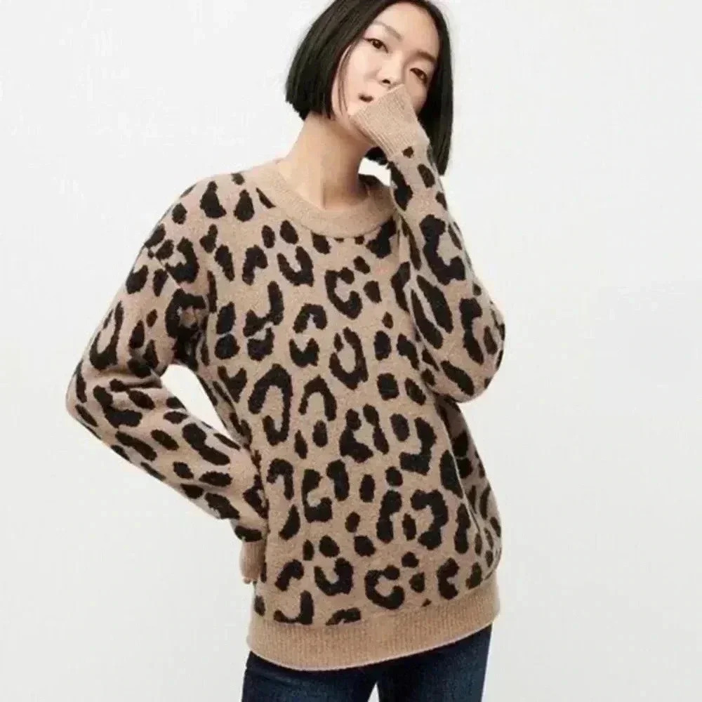 J Crew Merino Wool and Alpaca Blend Leopard Print Sweater - Women’s Small